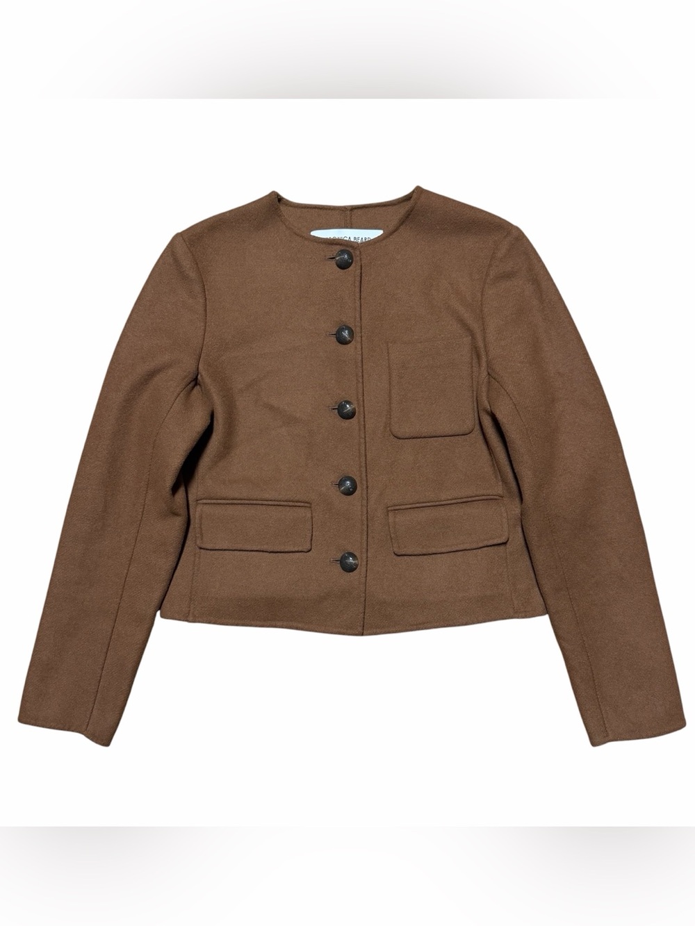 Veronica Beard Lyssa Wool Blend Felt Jacket Size 2 Brown Cropped Button Placket